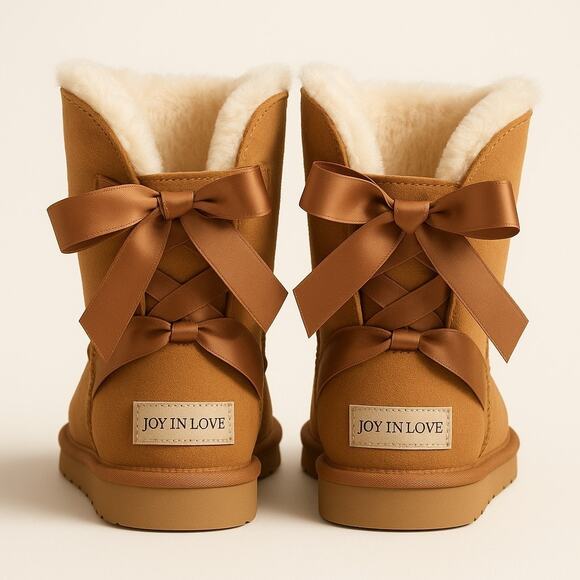 Joy in Love Women Winter Boots w/ Mid-Calf Height and Back Bows. size 8 Chestnut - Picture 3 of 7